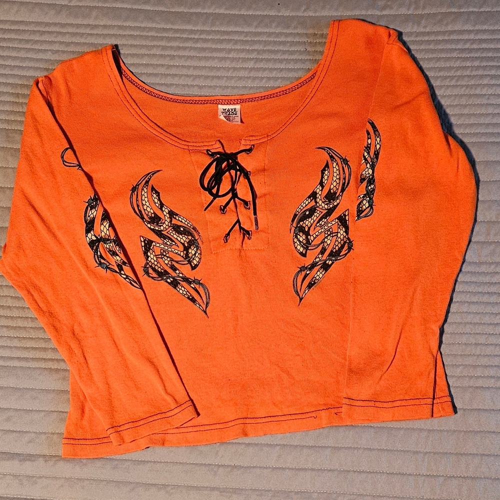 Orange Lace-Up Graphic Sexy Women's Top Vintage Bikeweek 2002